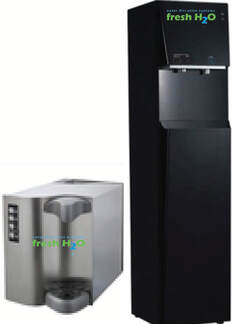 Tall black and small silver water cooler