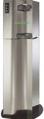 Silver water cooler with sparkling water
